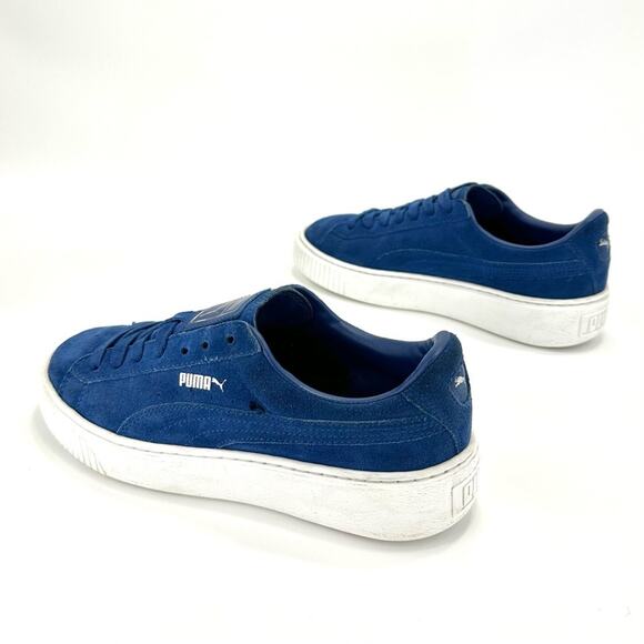 Puma Elemental Women Sneaker Size 8 Blue Suede Platform Lace-Up Low-Top Comfort - Picture 3 of 15